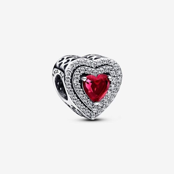 Sparkling Levelled Heart Charm – Red Man-Made Crystals in Pave Setting – S925 - Picture 6 of 14
